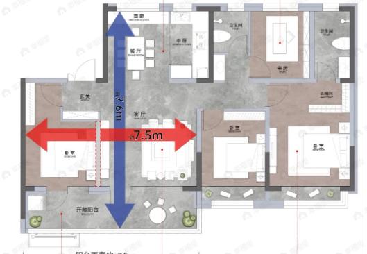 财信·学苑印象4室2厅2卫户型图