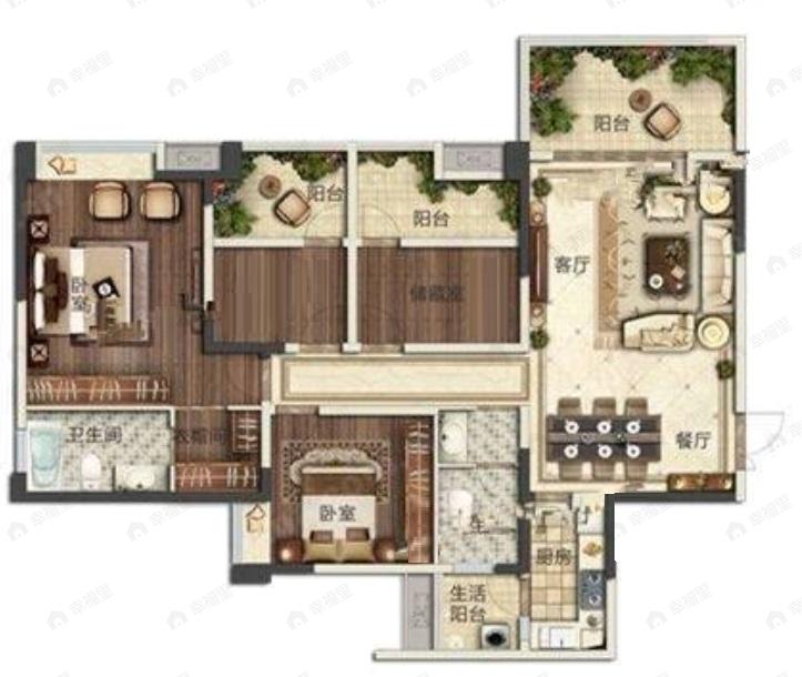 4室2厅2卫建面141平南户型图