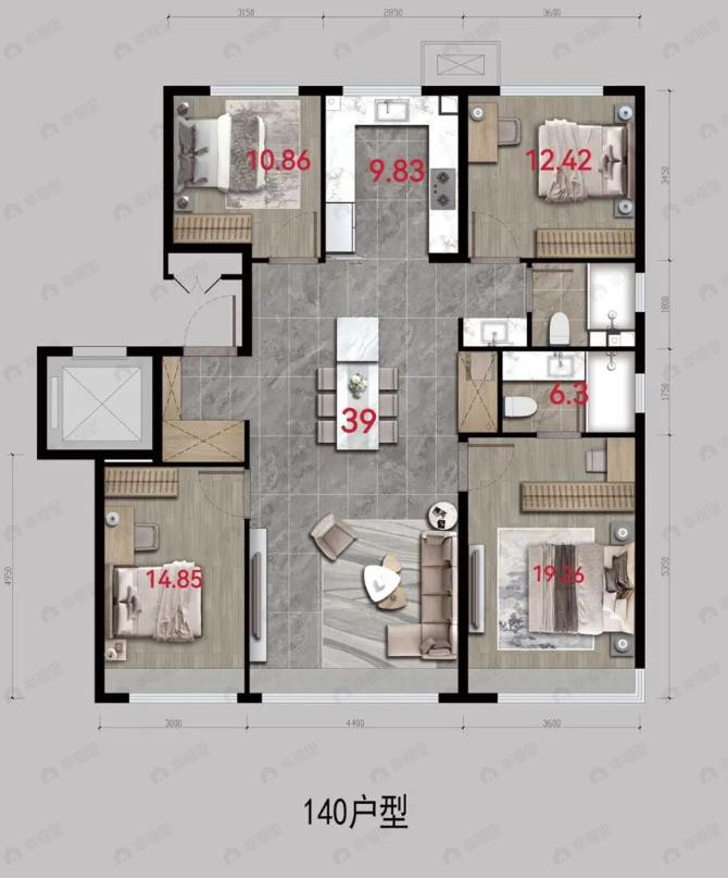 璀璨公元4室2厅2卫户型图