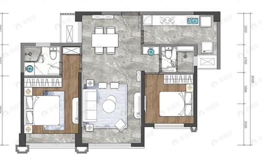 金沙宸宇公馆2室2厅2卫户型图