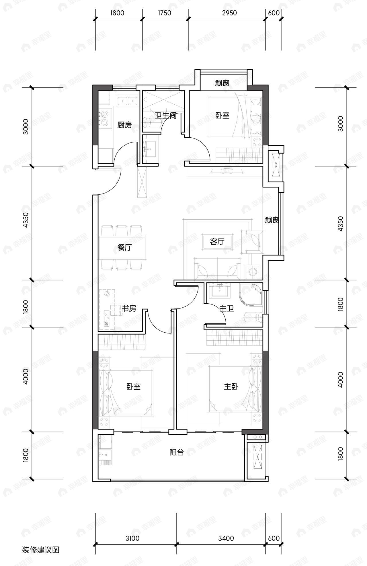 4室2厅2卫建面115平户型图
