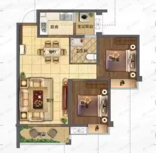 城投·会昌丽景2室2厅1卫户型图