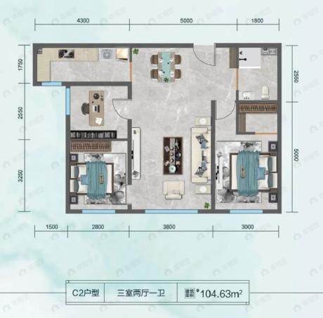 阳光恒昌·商务公园·一品苑3室2厅1卫户型图
