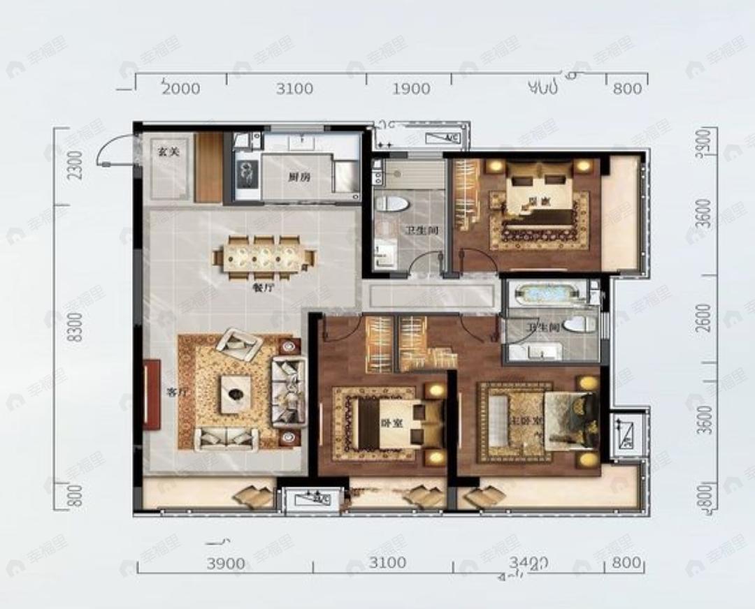 悦景新世界3室2厅2卫户型图