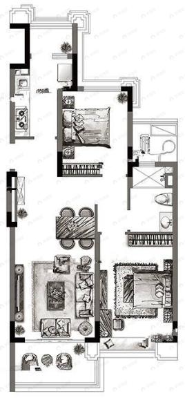 安吉恒大林溪竹语2室2厅1卫户型图