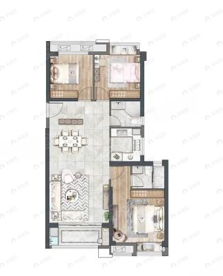 3室2厅2卫建面95m²户型图