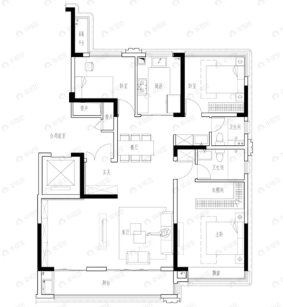 3室2厅2卫建面155平户型图