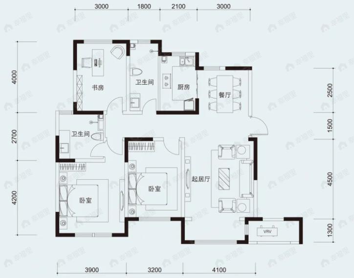 3室2厅2卫建面132平户型图