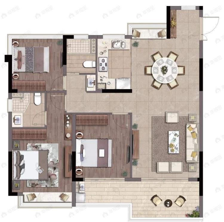 新湖曦湾春晓3室2厅2卫户型图