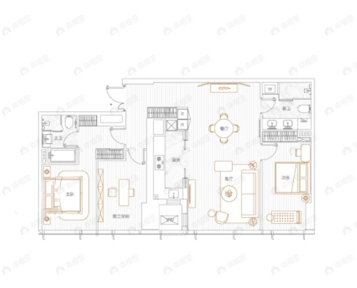 马场道57号3室2厅2卫户型图