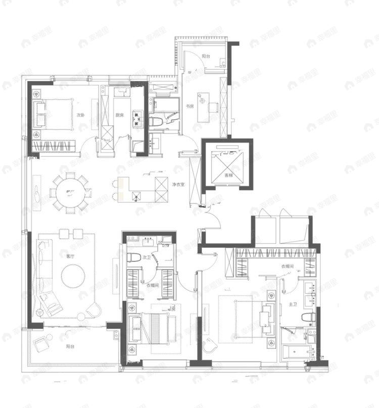 中信泰富滨江金融城4室2厅3卫户型图