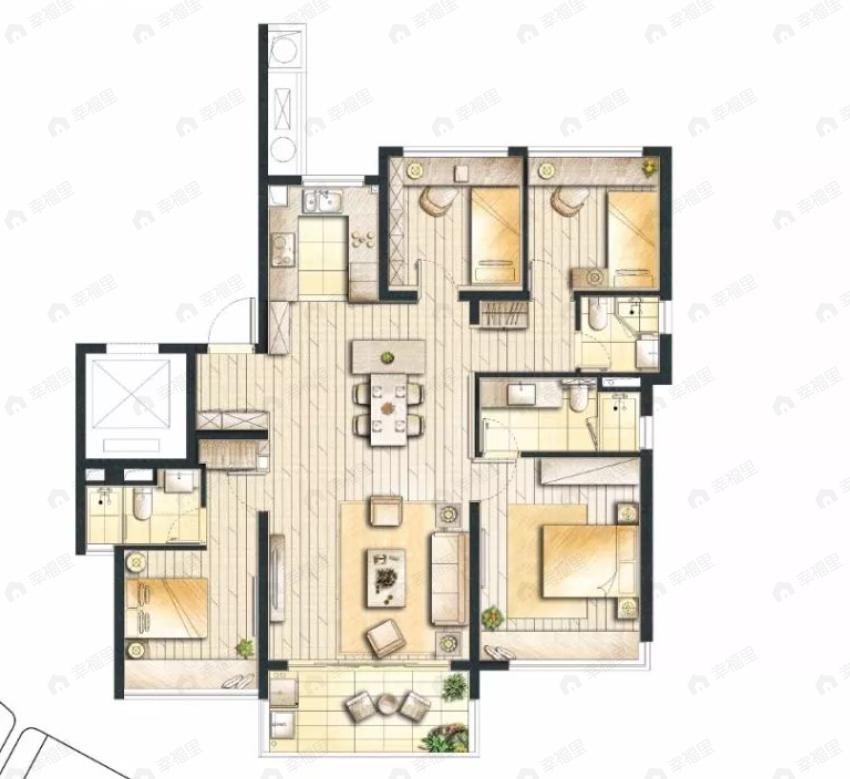 华侨城欢乐天地一期4室2厅2卫户型图