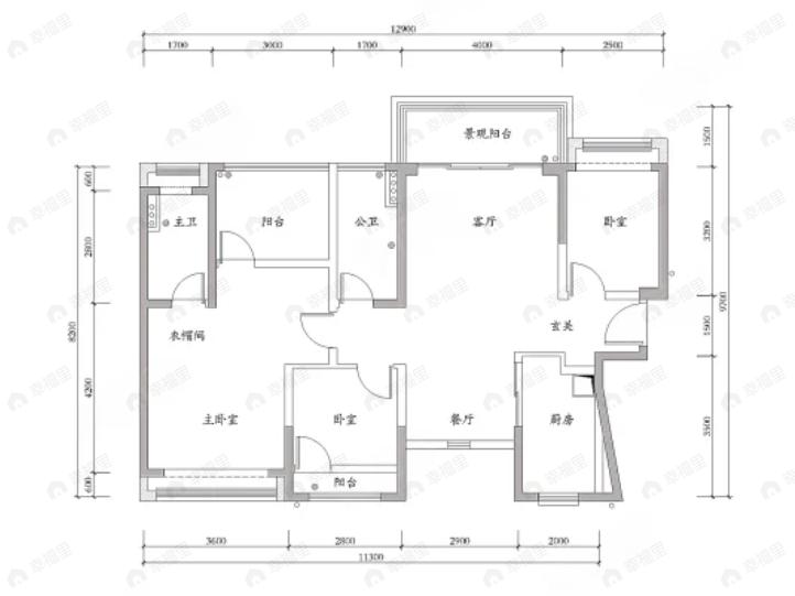 4室2厅2卫建面115平户型图