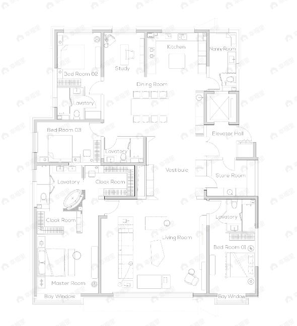 缦云ONE5室2厅5卫户型图