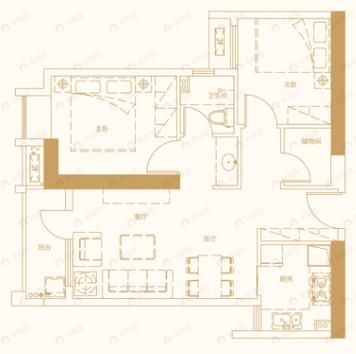 庭瑞中心2室2厅1卫户型图