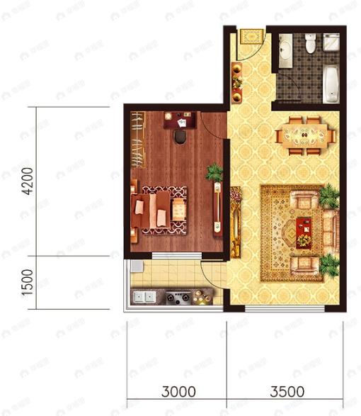 2室2厅1卫建面92平北|南户型图