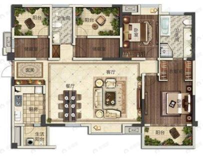 4室2厅2卫建面144平南户型图