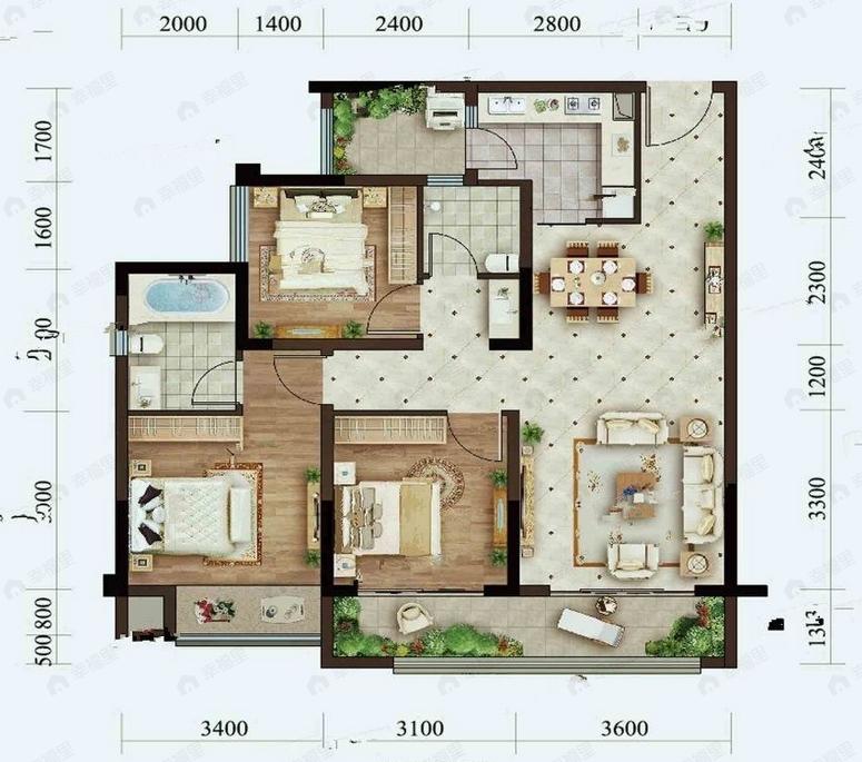 北京城建龙樾生态城3室2厅2卫户型图