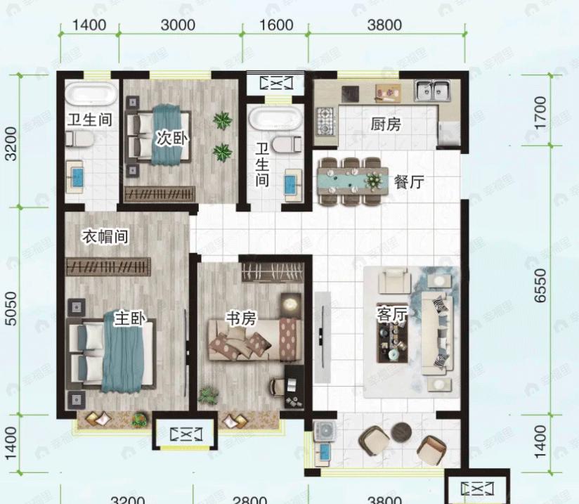 格调云居3室2厅1卫户型图