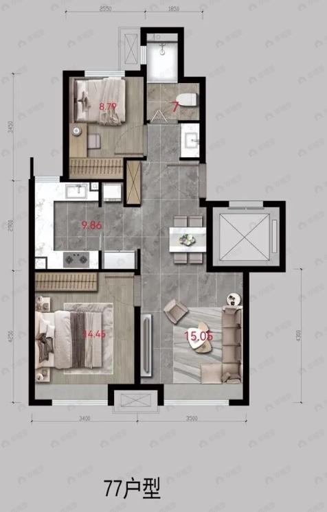 璀璨公元2室2厅1卫户型图