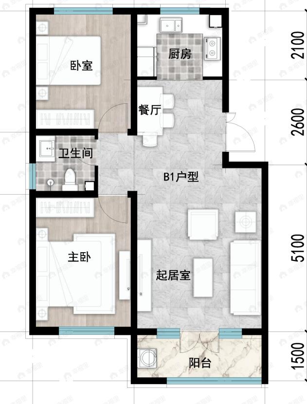 成龙学府·悦城2室2厅1卫户型图