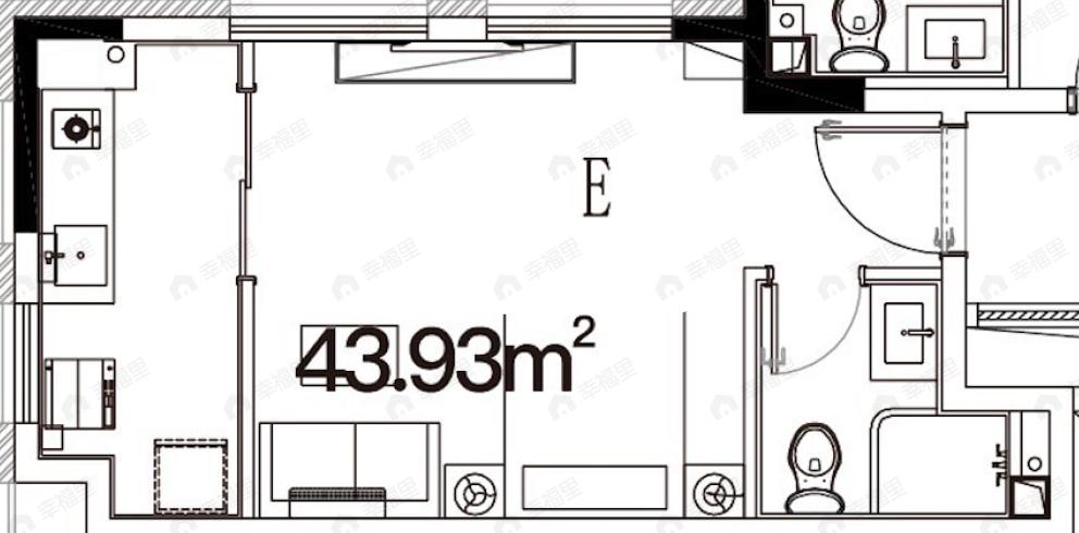 1室1厅1卫建面43m²北|南户型图