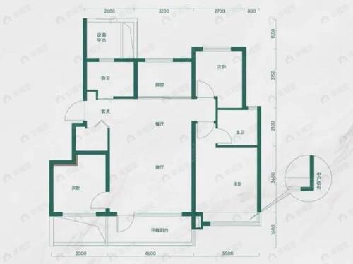 3室2厅2卫建面106m²南户型图