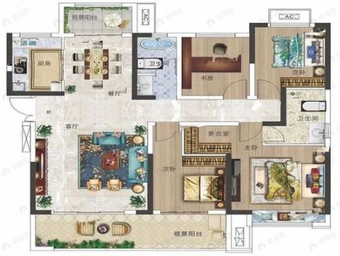 4室2厅2卫建面142平南户型图