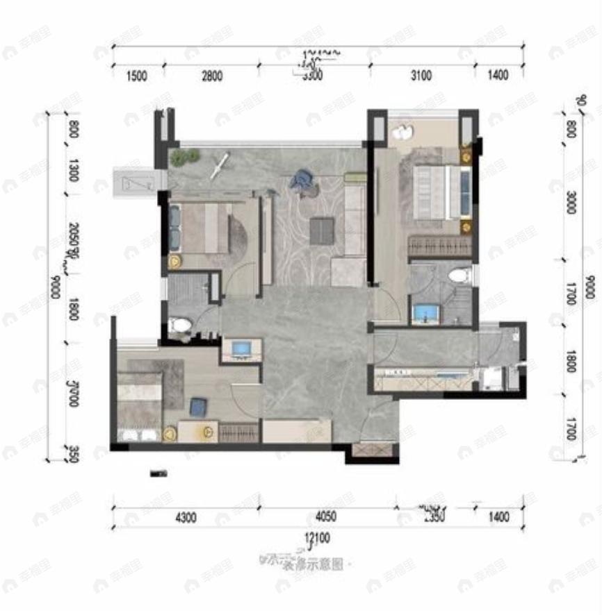 卓越天元3室2厅2卫户型图