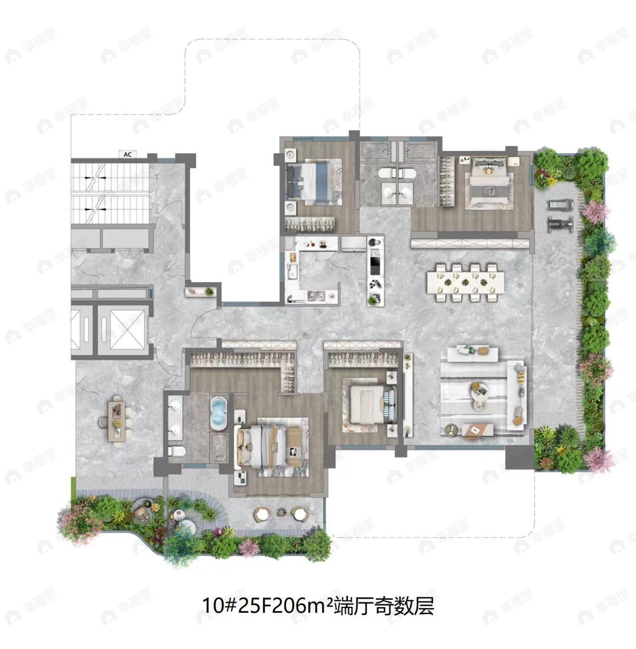 4室2厅3卫建面210m²户型图