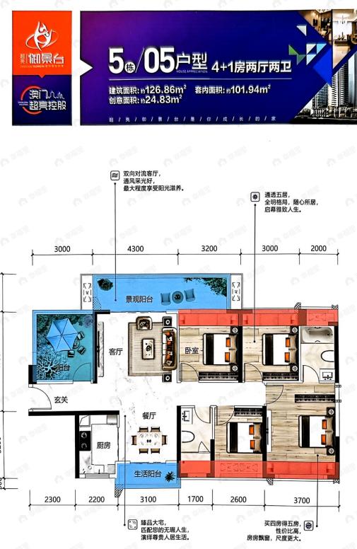 超亮御景台5室2厅2卫户型图