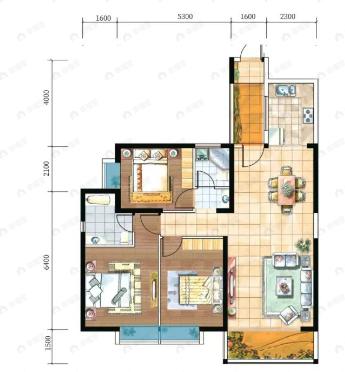 中通世纪峯荟花园3室2厅2卫户型图