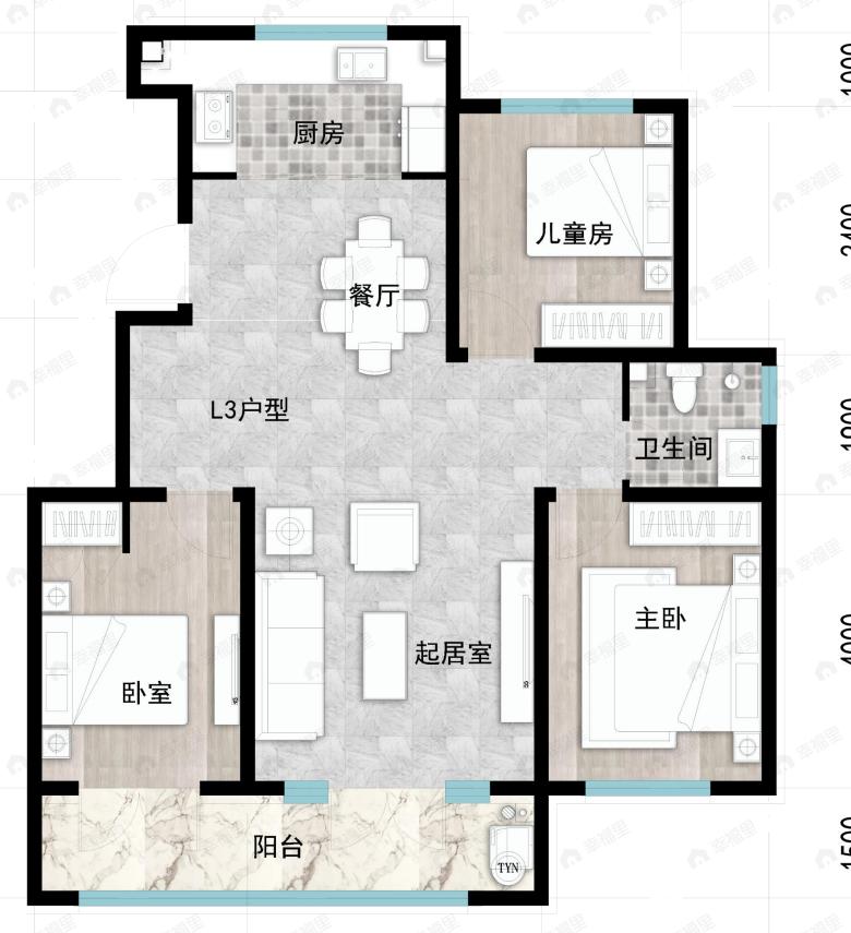 成龙学府·悦城3室2厅1卫户型图