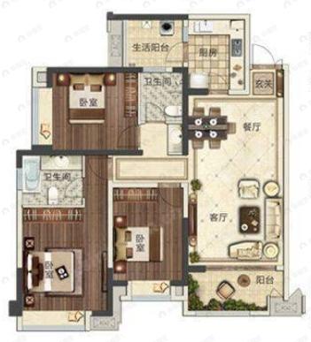3室2厅2卫建面120平南户型图