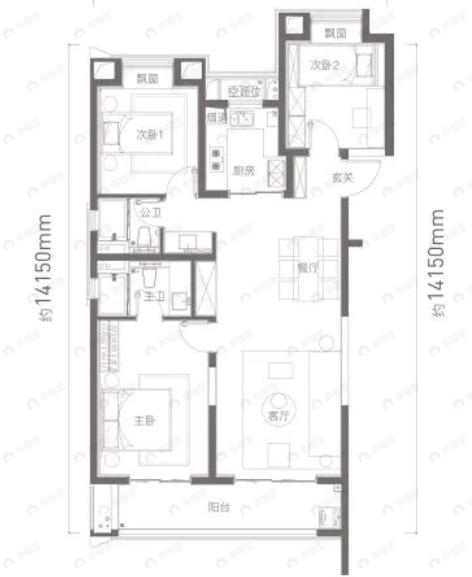 万科公园5号3室2厅2卫户型图
