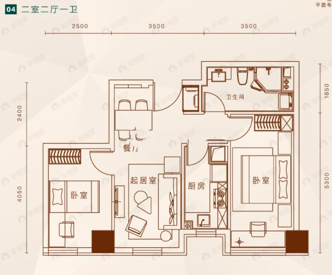 2室2厅1卫建面82平户型图