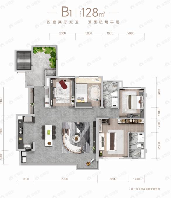 龙湖天府青云阙4室2厅2卫户型图