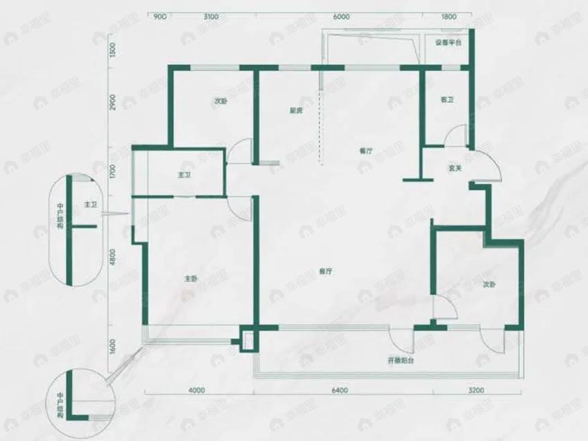 3室2厅2卫建面143m²南户型图
