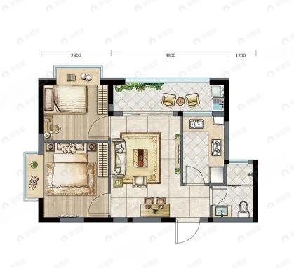 2室2厅1卫建面57平户型图