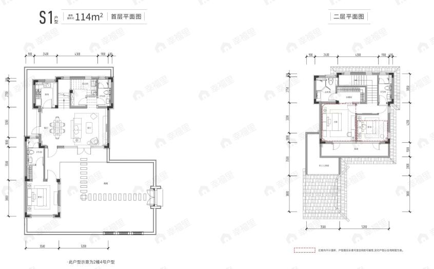 4室2厅4卫建面114平北|南户型图