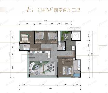 正黄尧顺·锦绣潮鸣4室2厅3卫户型图