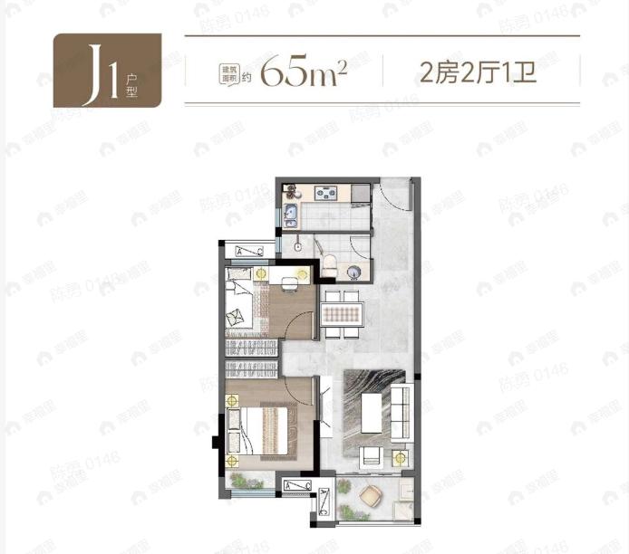 建总领筑2室2厅1卫户型图