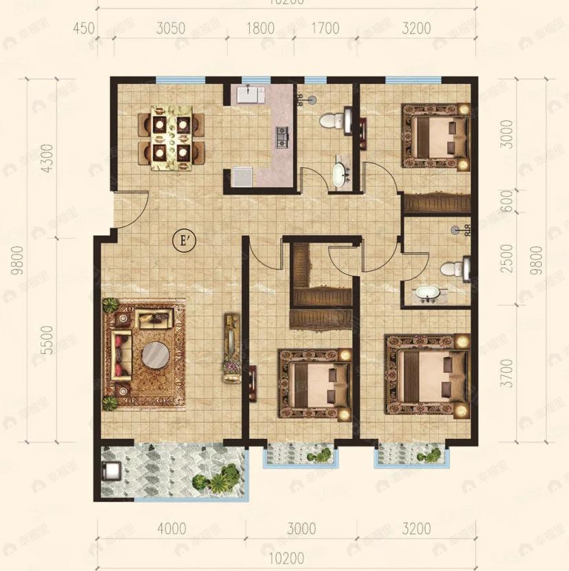 3室2厅2卫建面135平南|北户型图