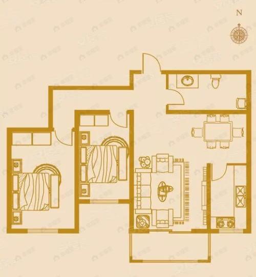 2室2厅1卫建面119平南户型图