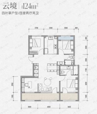 4室2厅2卫建面124平户型图