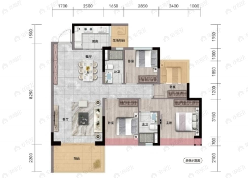 港城壹号3室2厅2卫户型图