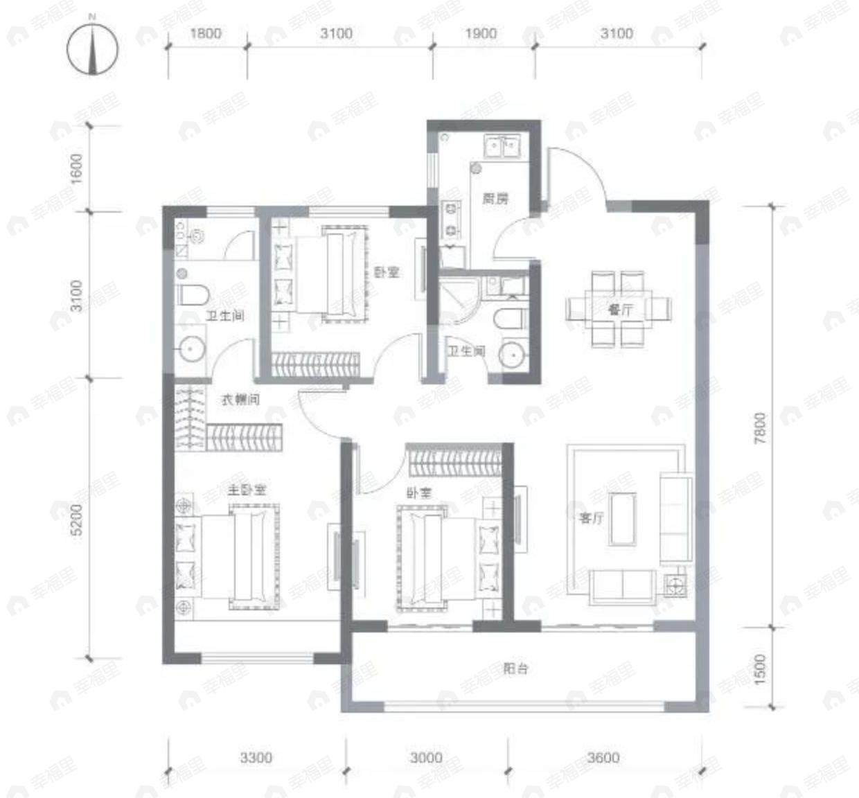 沣水云岭3室2厅2卫户型图