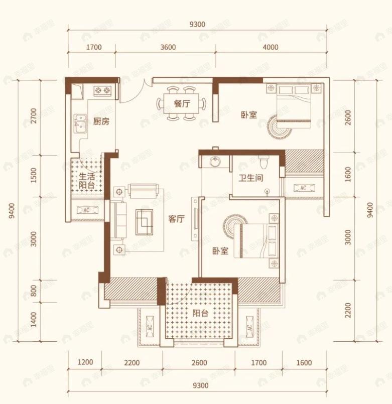 北新御龙湾2室2厅1卫户型图