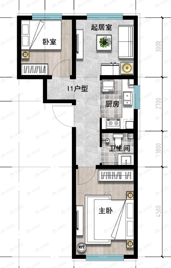 成龙学府·悦城2室1厅1卫户型图