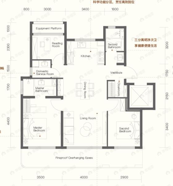 保利建工·星宸和煦3室2厅2卫户型图
